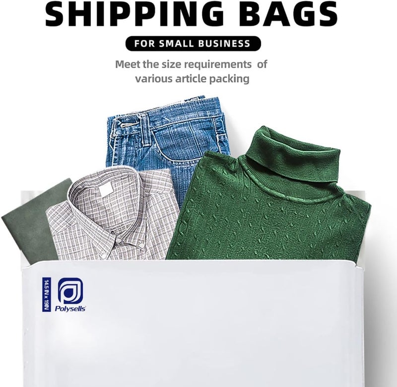 POLYSELLS 100 pcs 14.5x19 Inches White x Silver Poly Mailers Shipping Envelopes, Strong Adhesive Sealing, Waterproof, and Tear-resistant Postal Mailing Bags for Clothing, Books, and Accessories - Image 3